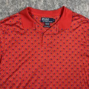 Vintage Polo Ralph Lauren Golf‎ Shirt Men Large Red Stretch Jockey Geometric 90s